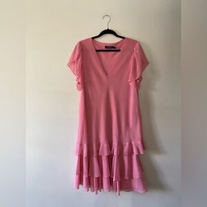 Vintage y2k Lauren Ralph Lauren Pink Pastel Chiffon Drop Waist Dress Size 16